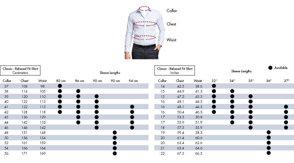 Van Heusen Size chart 1